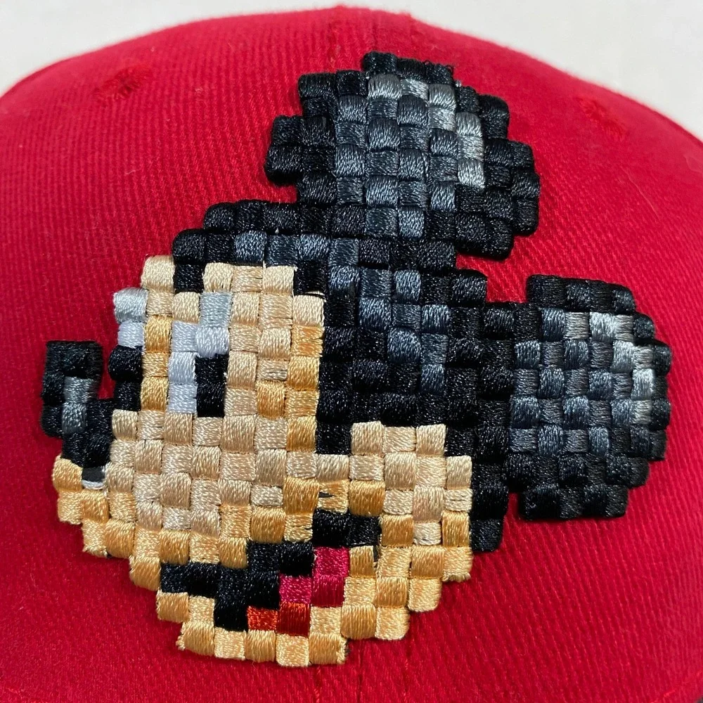 Disney Parks Mickey Mouse Pixel Art Youth Baseball Cap Hat Red Gray